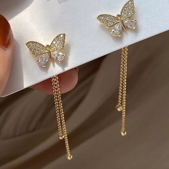 Goldtone Butterfly Dangle Earrings - Picture 4 of 4